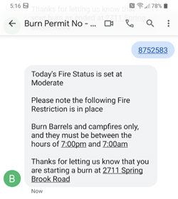 Start example with cell number matching phone number registered with burn permit